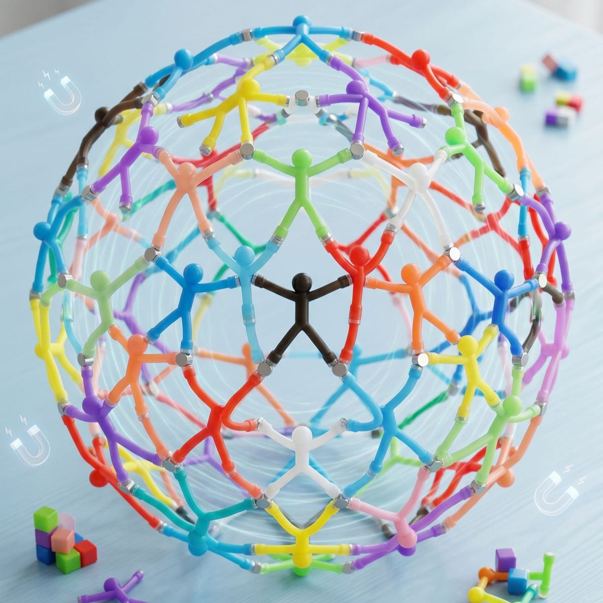 A ball built from bendy magnetic men snapped together