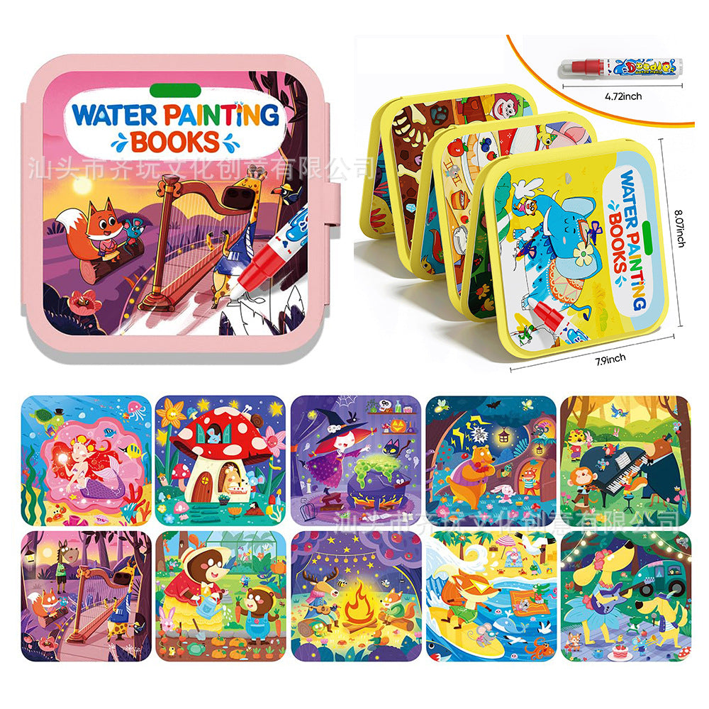 Magic Water Coloring Books — Mess-Free Painting Set (4 Books + 4 Pens)