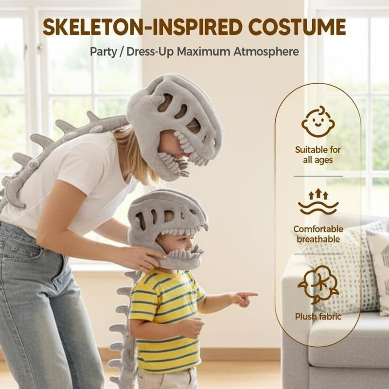 Skeleton-inspired plush costume for parties and dress-up, kid and adult sizes