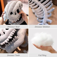 Details: plush dinosaur skull, sculpted skeleton spine, teeth and full soft filling