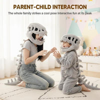 Parent-child dinosaur skeleton costumes — the whole family strikes a pose