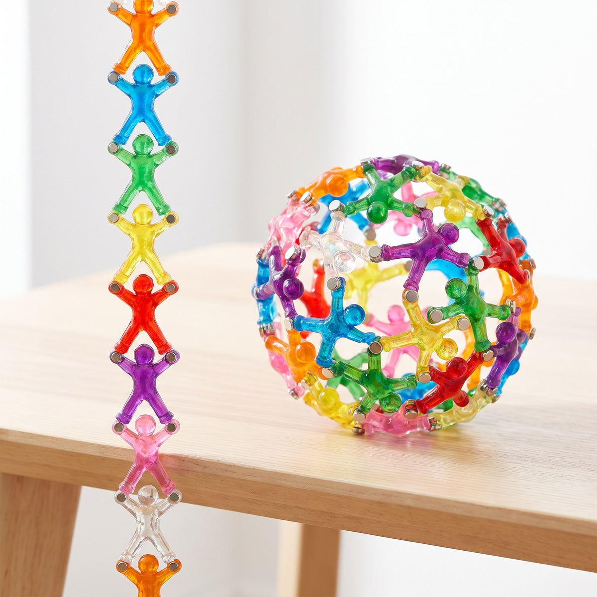 Magnetic men connected into a chain and a ball