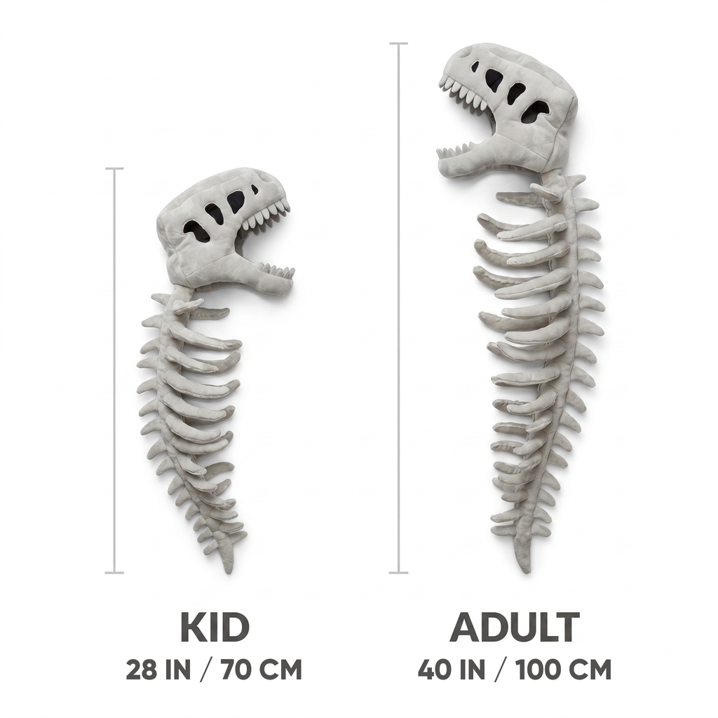 Wearable Dino Skeleton — 3D Plush Cape & Skull Hood (Kid & Adult Sizes)